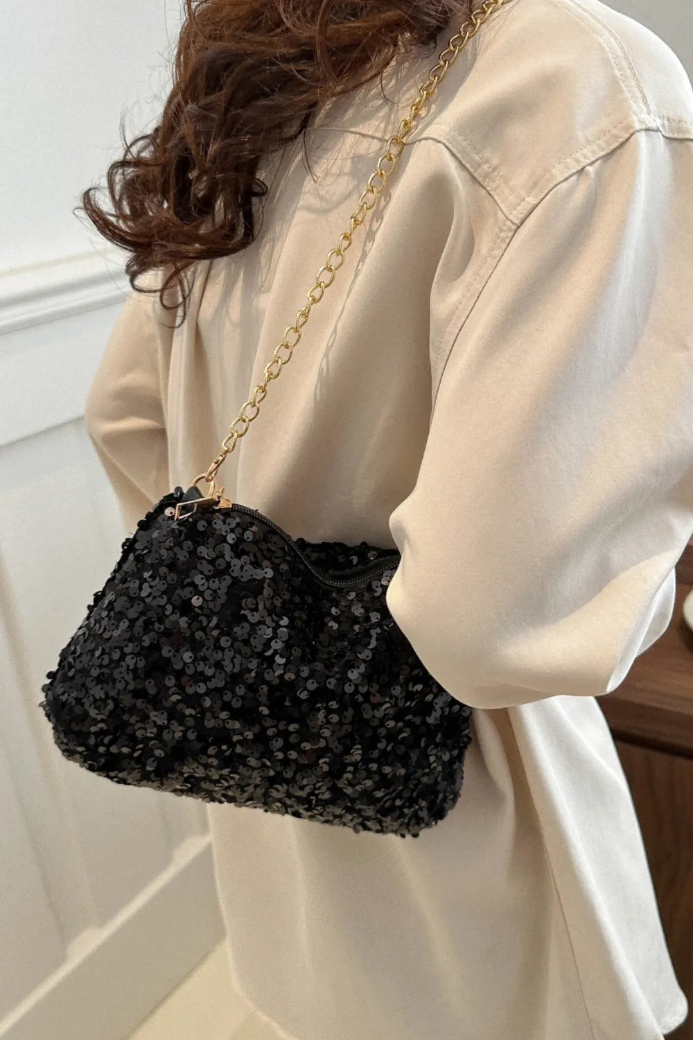Sequin Removable Strap Shoulder Bag - Korvel