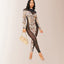 Women's Long Sleeve Spliced Jumpsuit Print Sheer Mesh Slimming Jumpsuit - Korvel