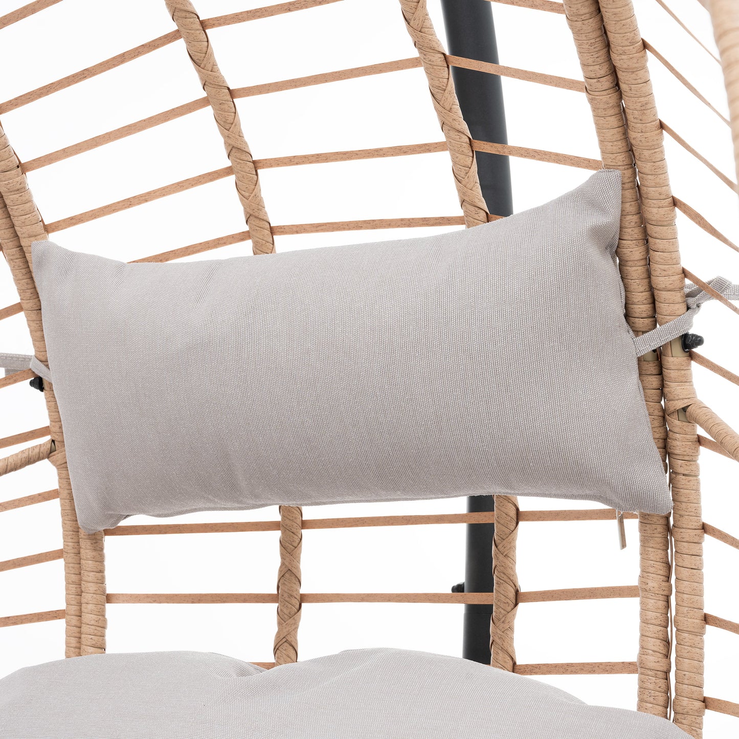 Outdoor Indoor Swing Egg Chair Natural color wicker with beige cushion - Korvel