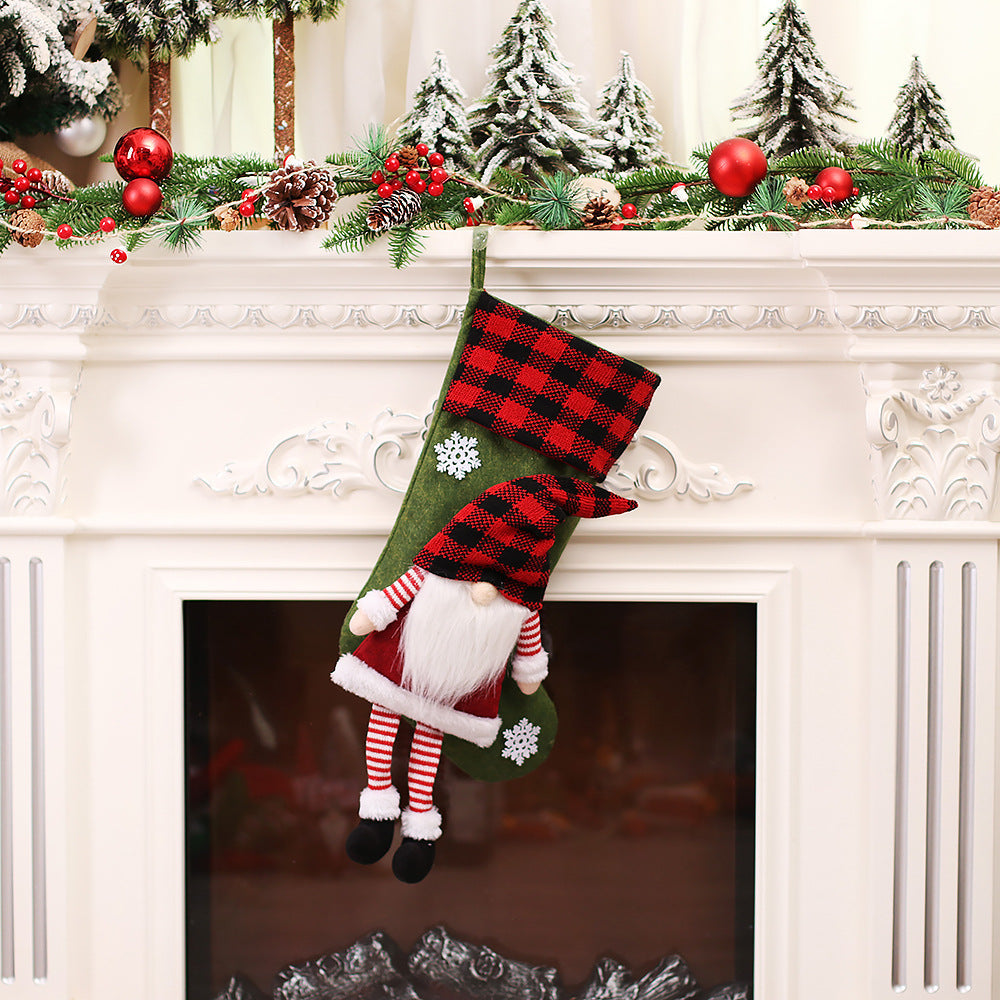 Christmas Day Decoration Red Black White Grid Faceless Forester Christmas Socks Dwarf Hanging Doll Candy Gift Bag - Korvel