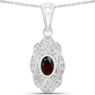 0.63 Carat Genuine Garnet and White Topaz Pendant in Sterling Silver