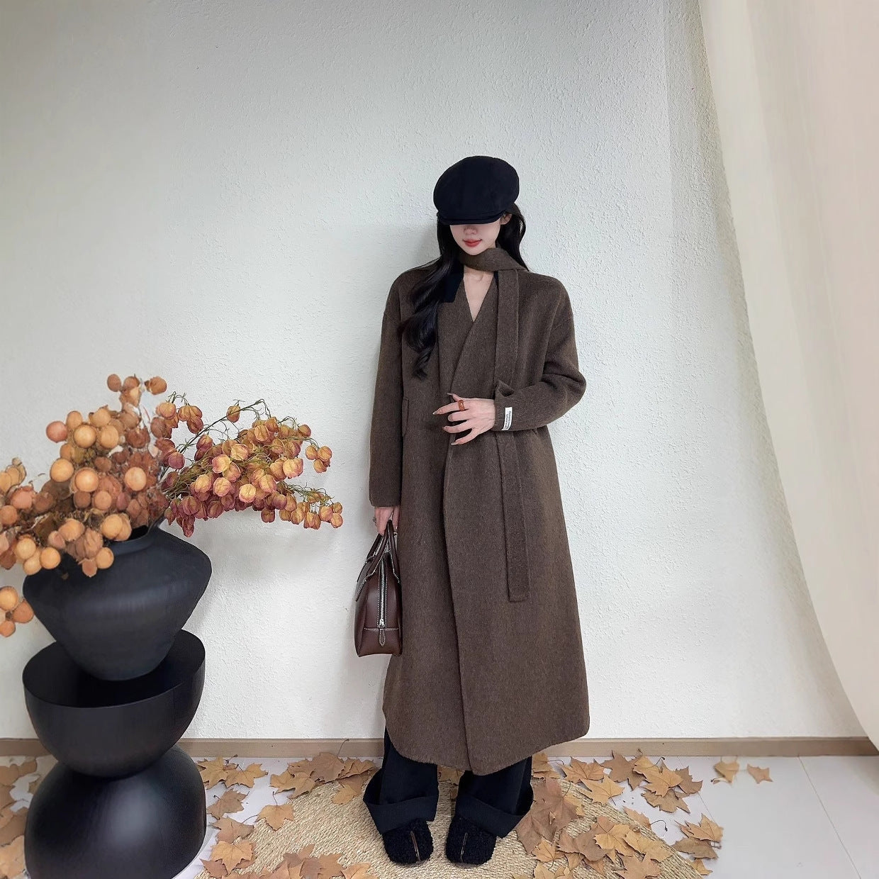 Abrigo de lana elegante de doble cara en estilo coreano