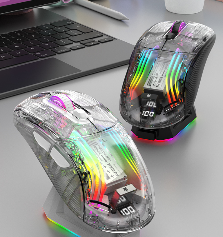 Luminous wireless Bluetooth the third mock examination transparent game mouse with screen charger - Korvel