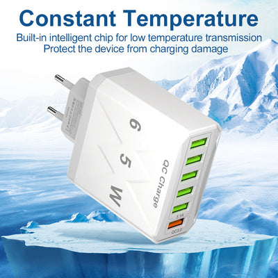 Standard 65W fast charging Korean standard mobile phone charger 6USB multi port fast charging head travel charger - Korvel