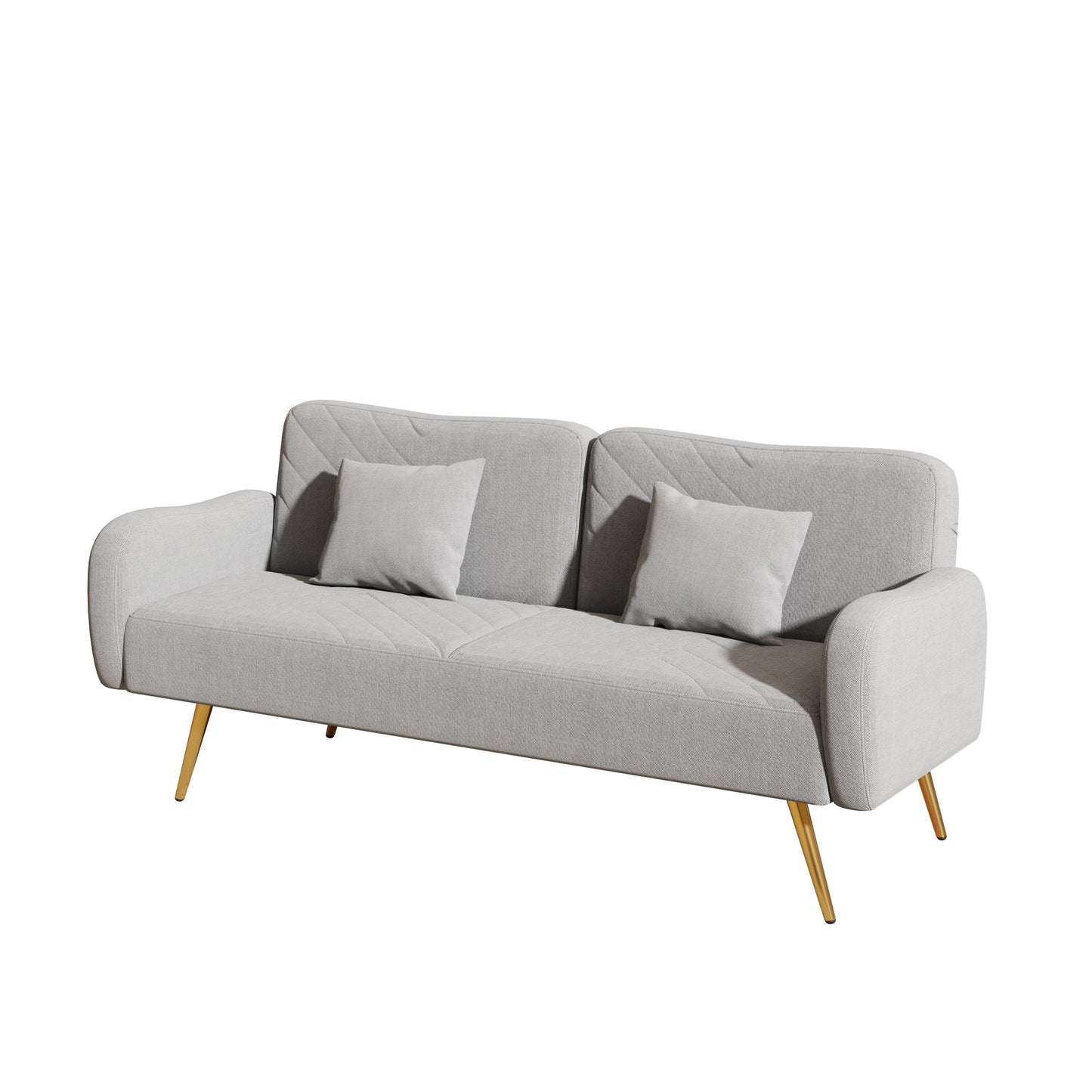 70.47" Gray Fabric Double Sofa with Split Backrest and Two Throw Pillows - Korvel