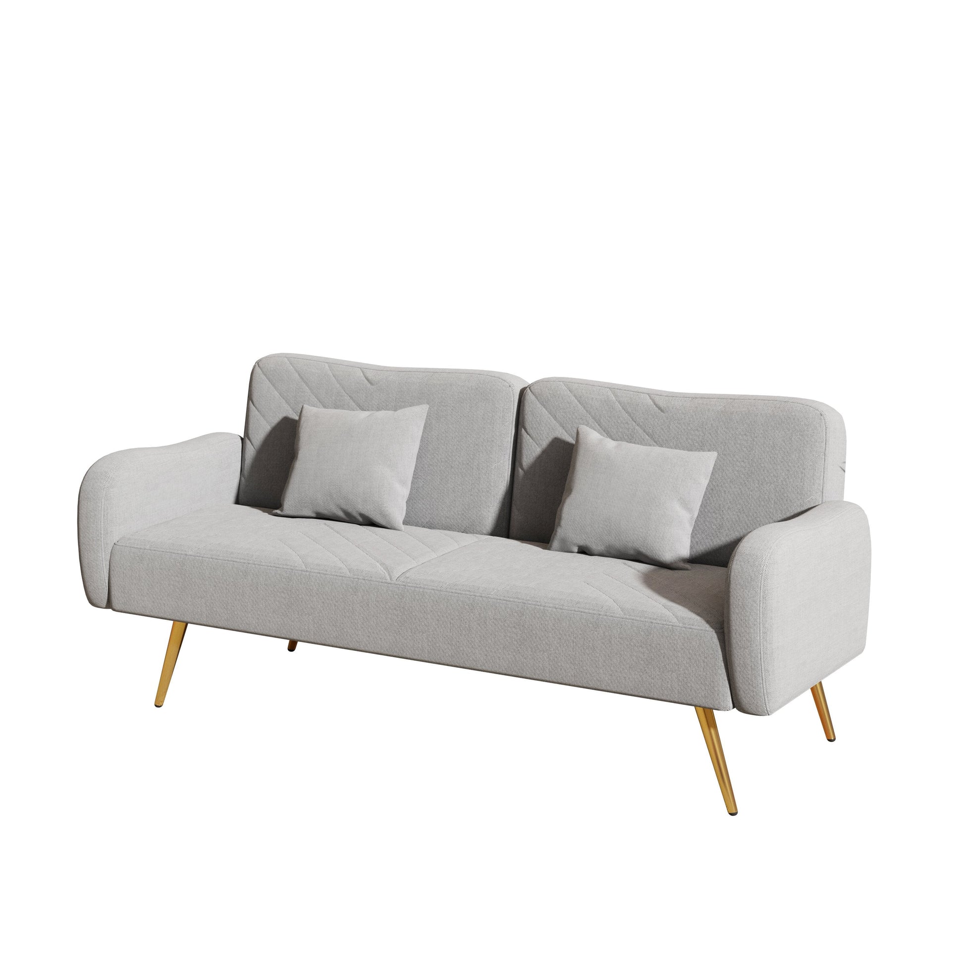 70.47" Gray Fabric Double Sofa with Split Backrest and Two Throw Pillows - Korvel