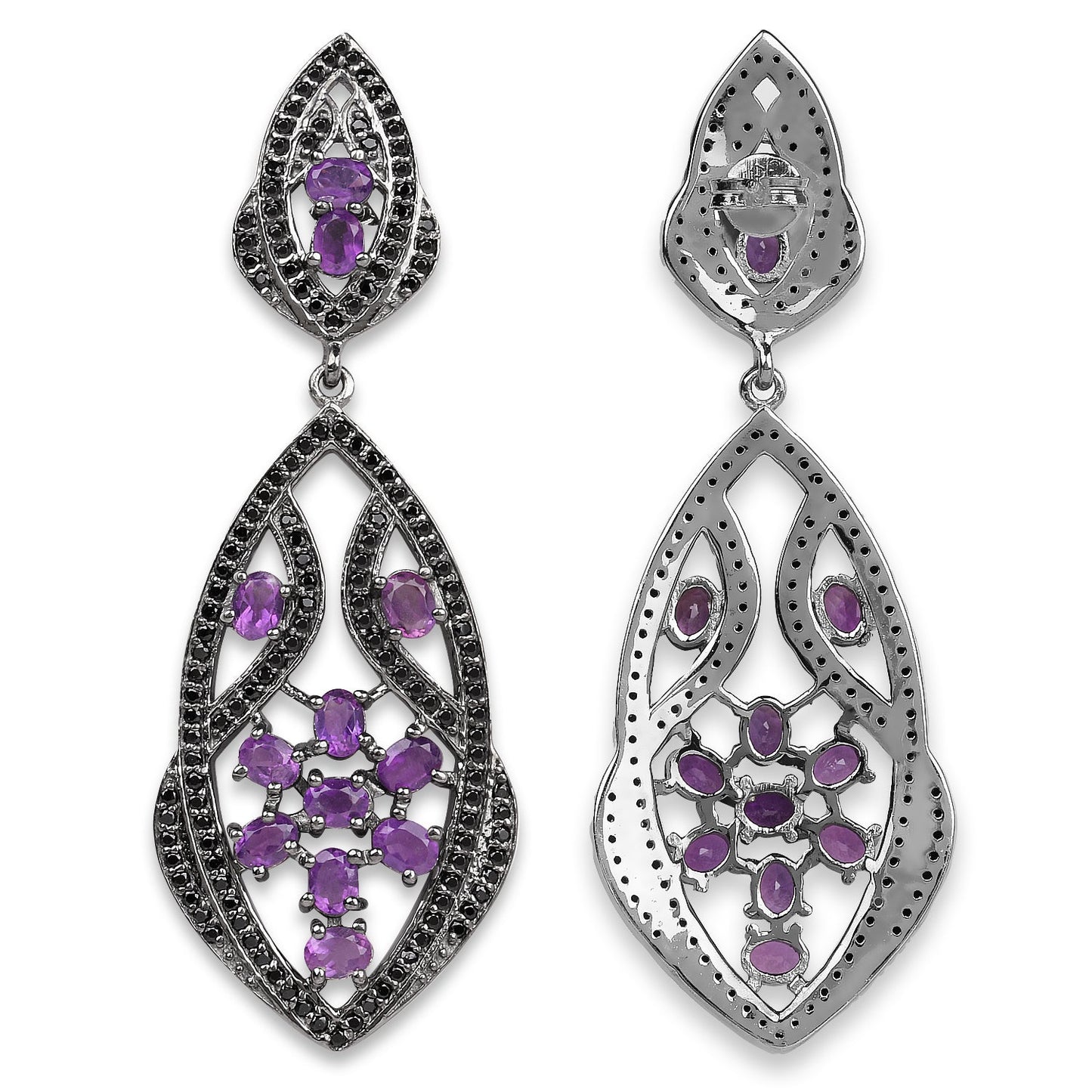5.74 Carat Genuine Amethyst and Black Spinel Earrings