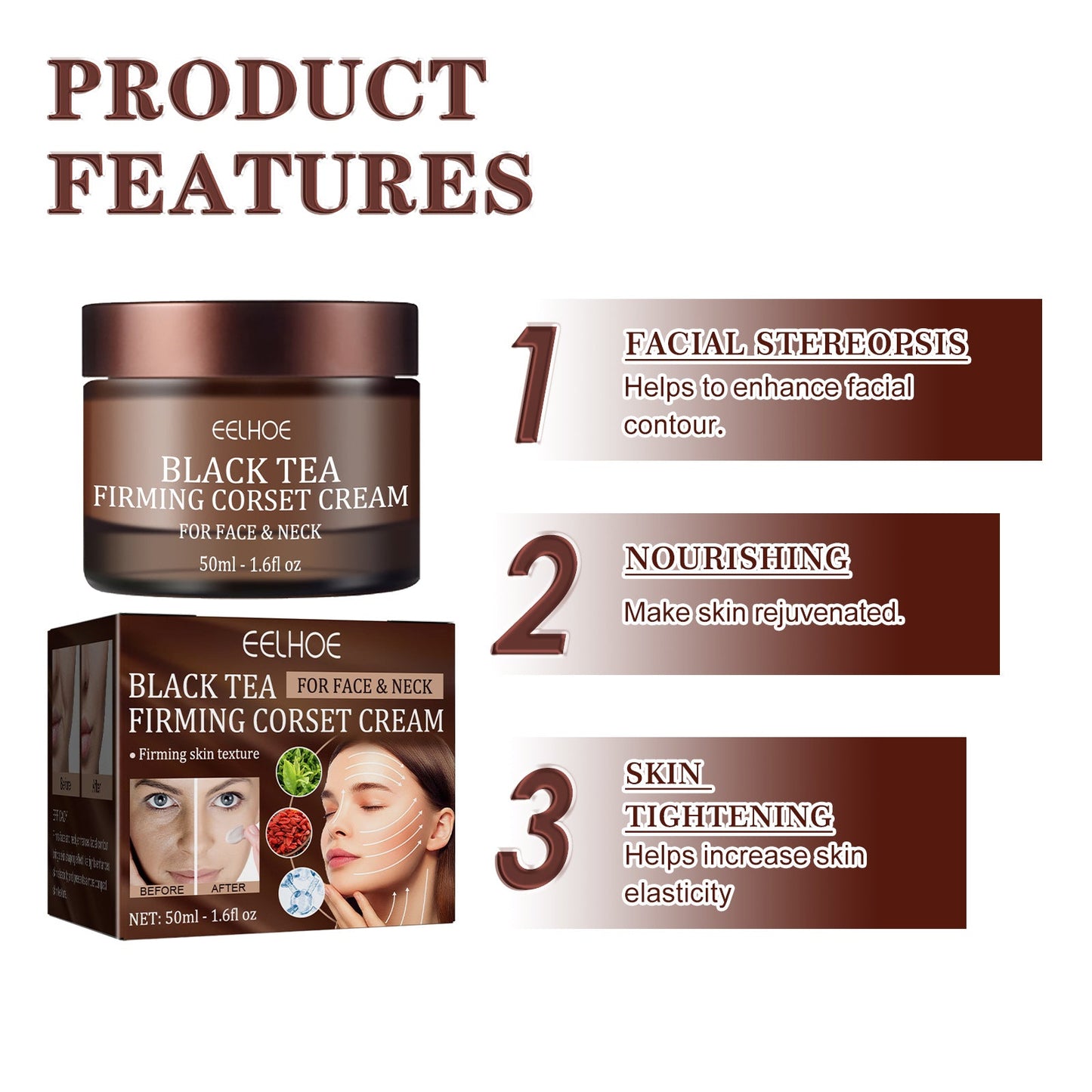 Crème de visage modelante raffermissante au thé noir