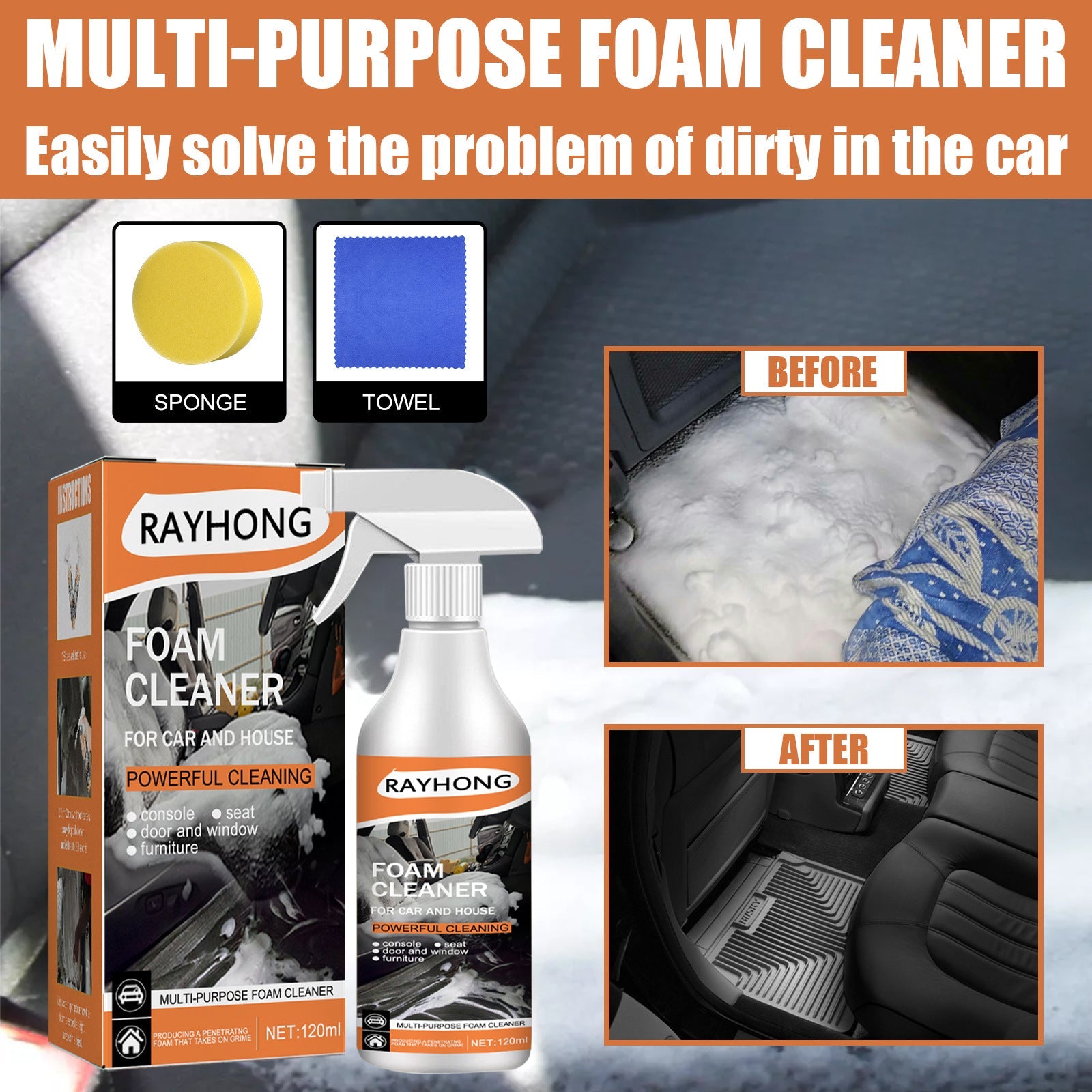 Multi-Purpose Foam Cleaner For Cars, Interior Steering Wheel Plastic Fabric Seat Stain Cleaner - Korvel
