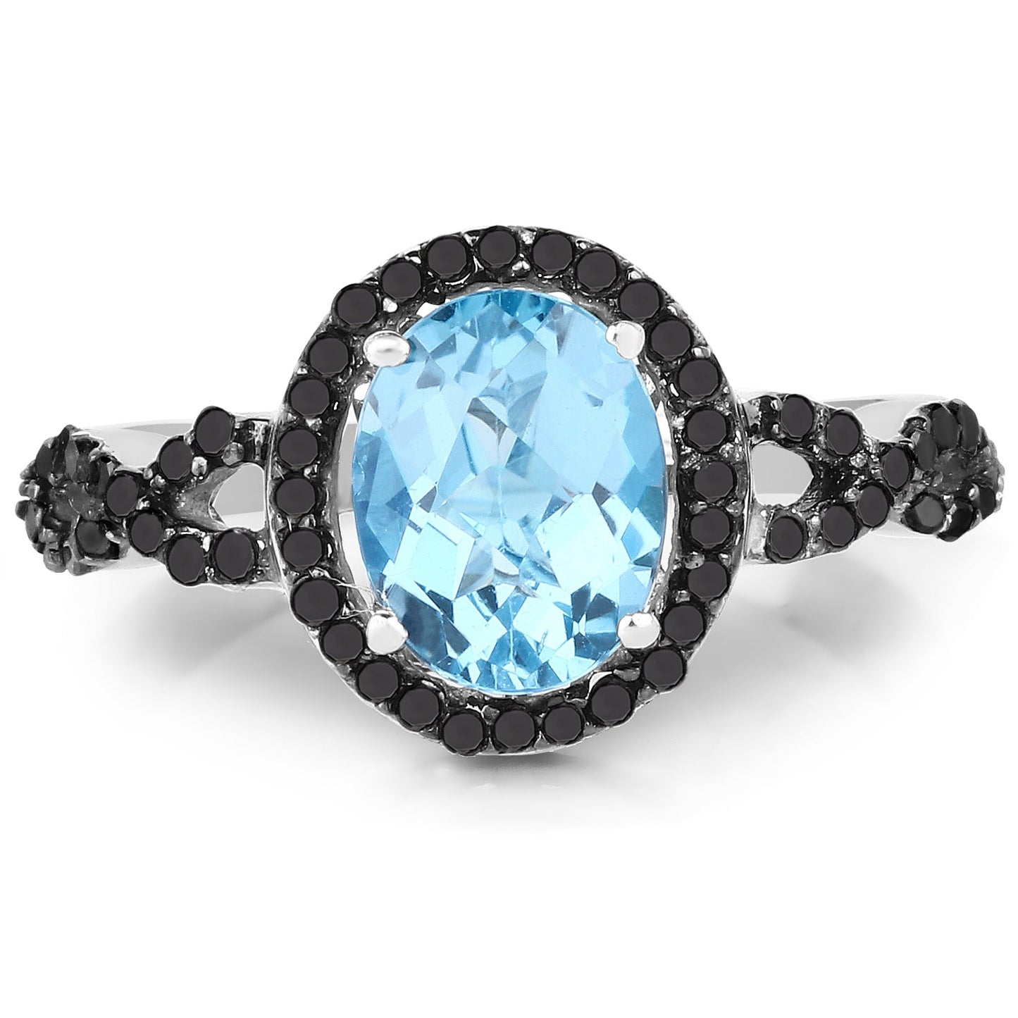 2.92 Carat Blue Topaz & Diamond Sterling Silver Engagement Ring