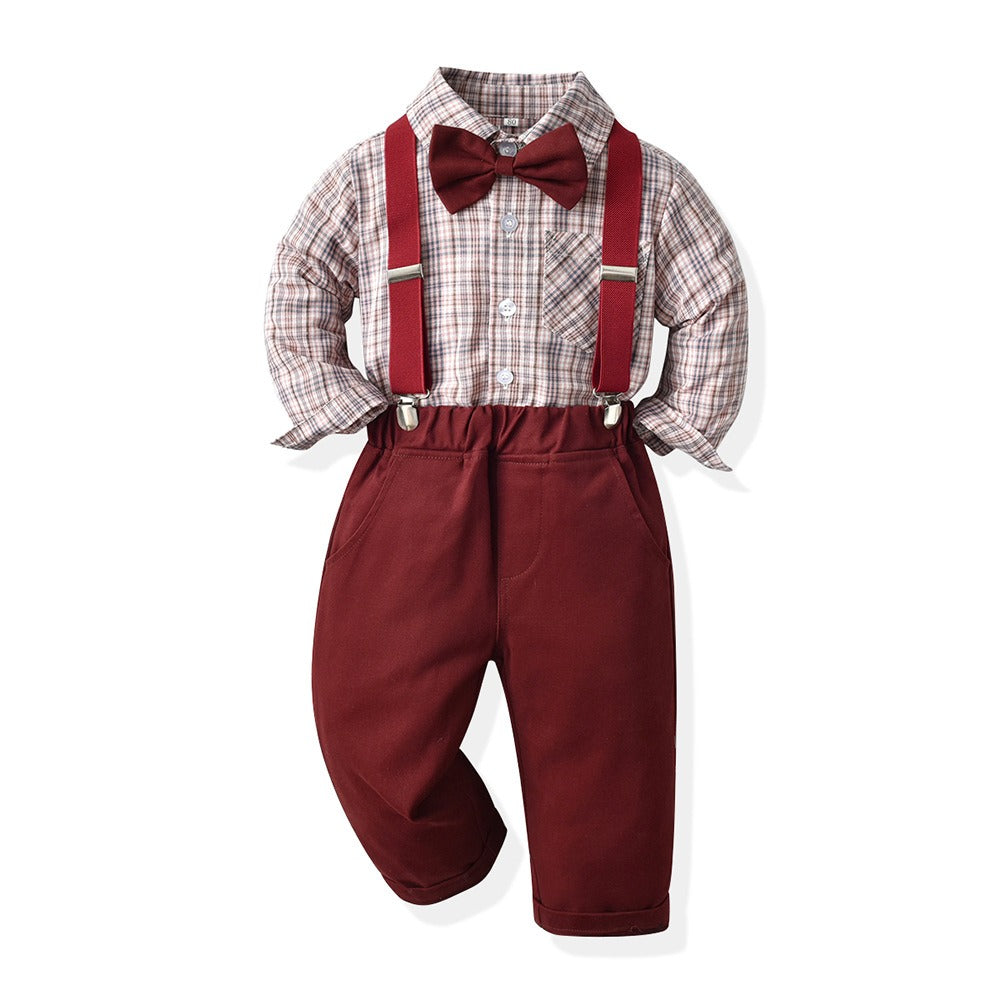 Children's Multi-Color Plaid Long Sleeve Cotton Suit