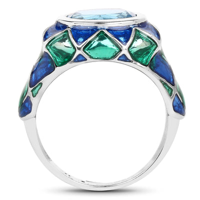 3.25 Carat Swiss Blue Topaz Sterling Silver Engagement Ring