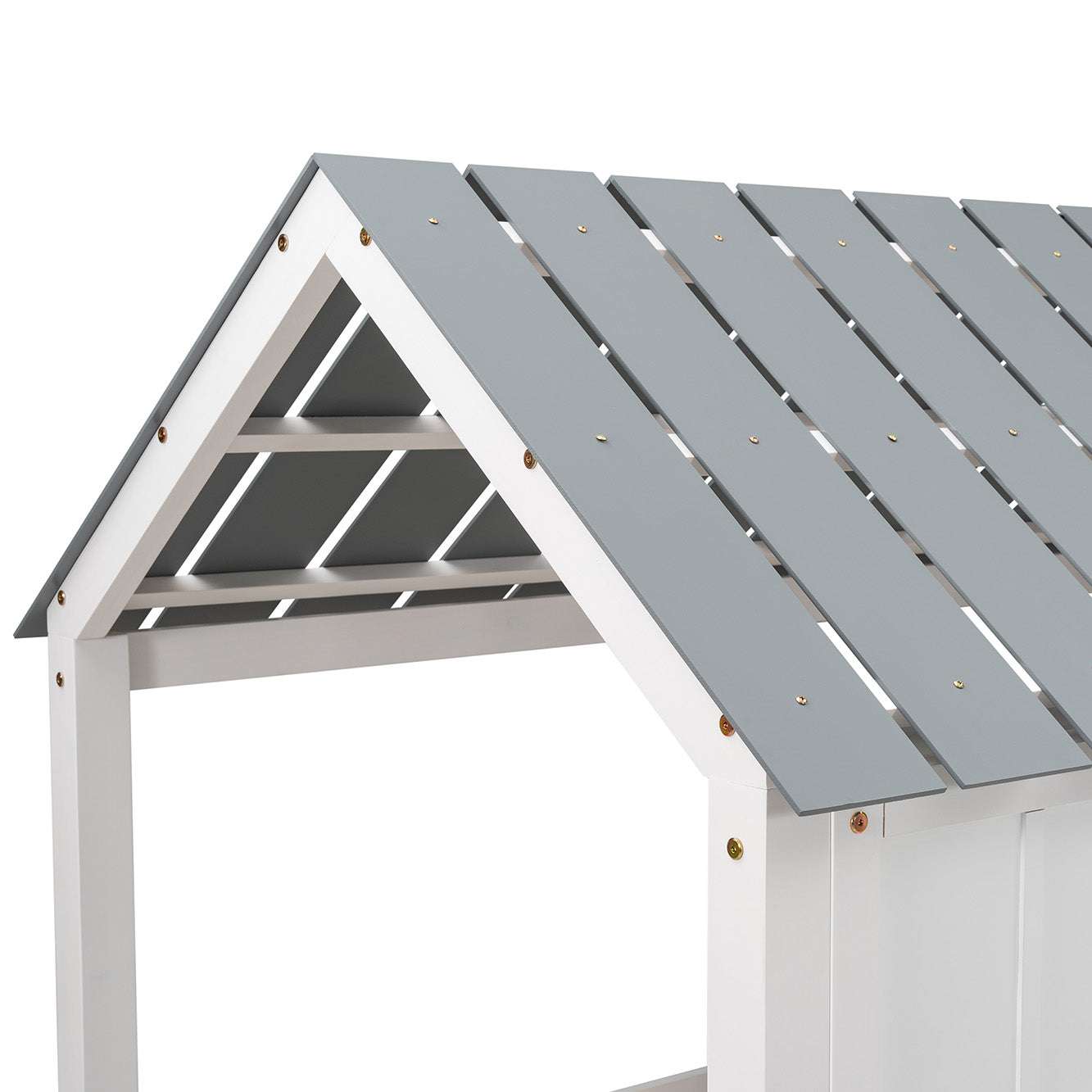 Twin Size Low Loft House Bed with Roof and Two Front Windows White - Korvel