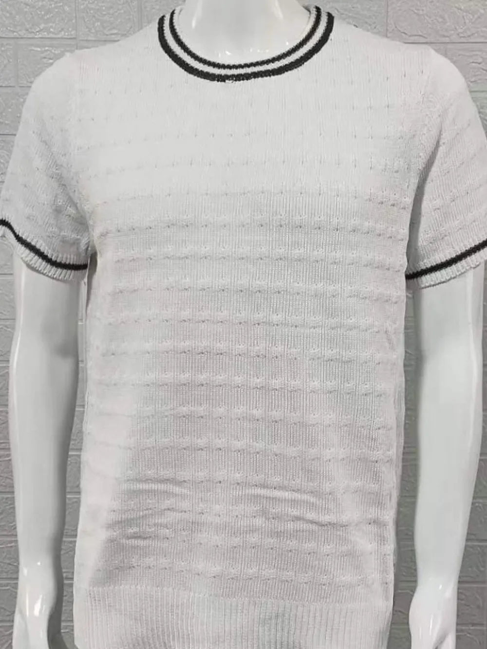Men's Plus Size Textured Round Neck Contrast Trim T-Shirt
