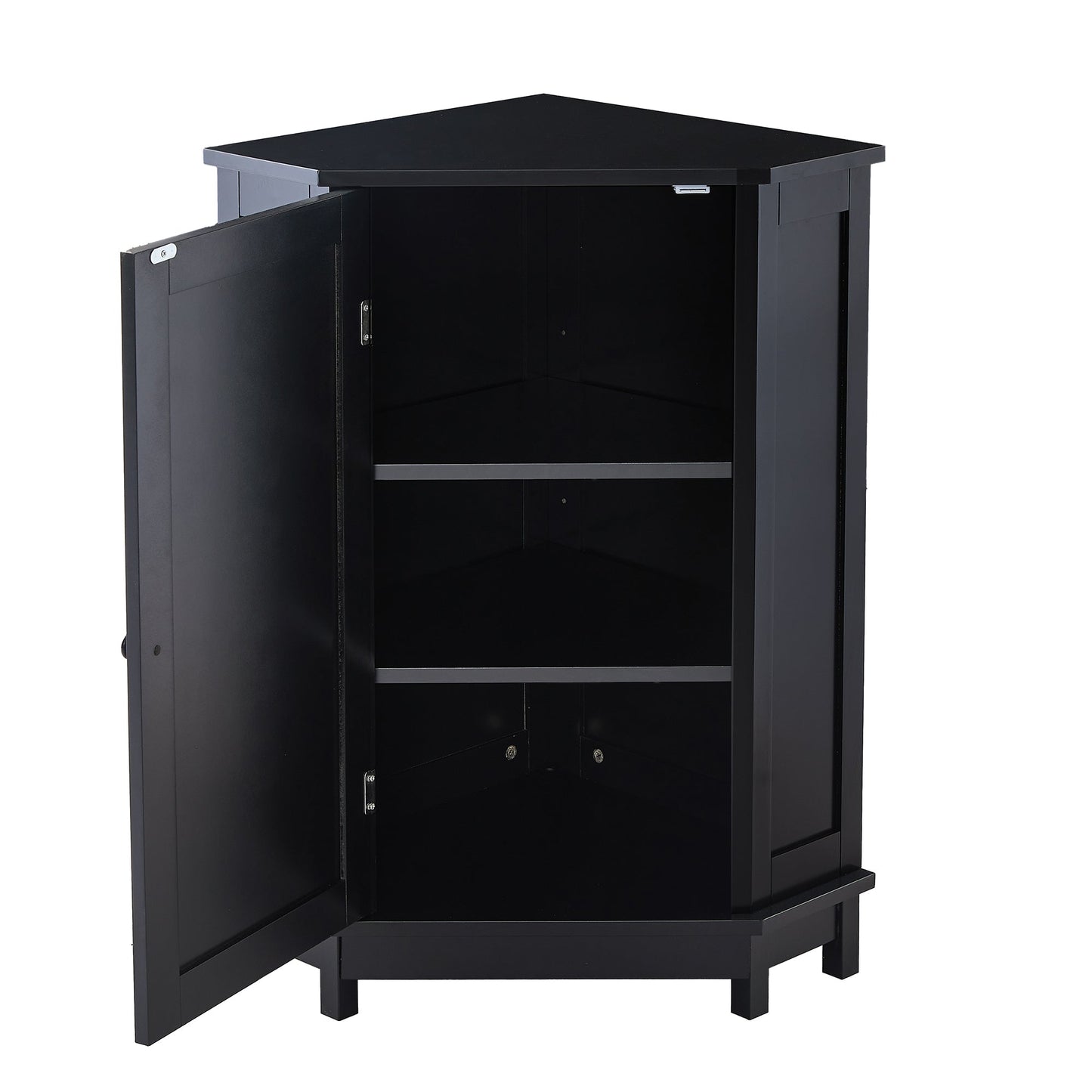 Black Bathroom Cabinet Triangle Corner Storage Cabinet with Adjustable Shelf Modern Style MDF Board - Korvel