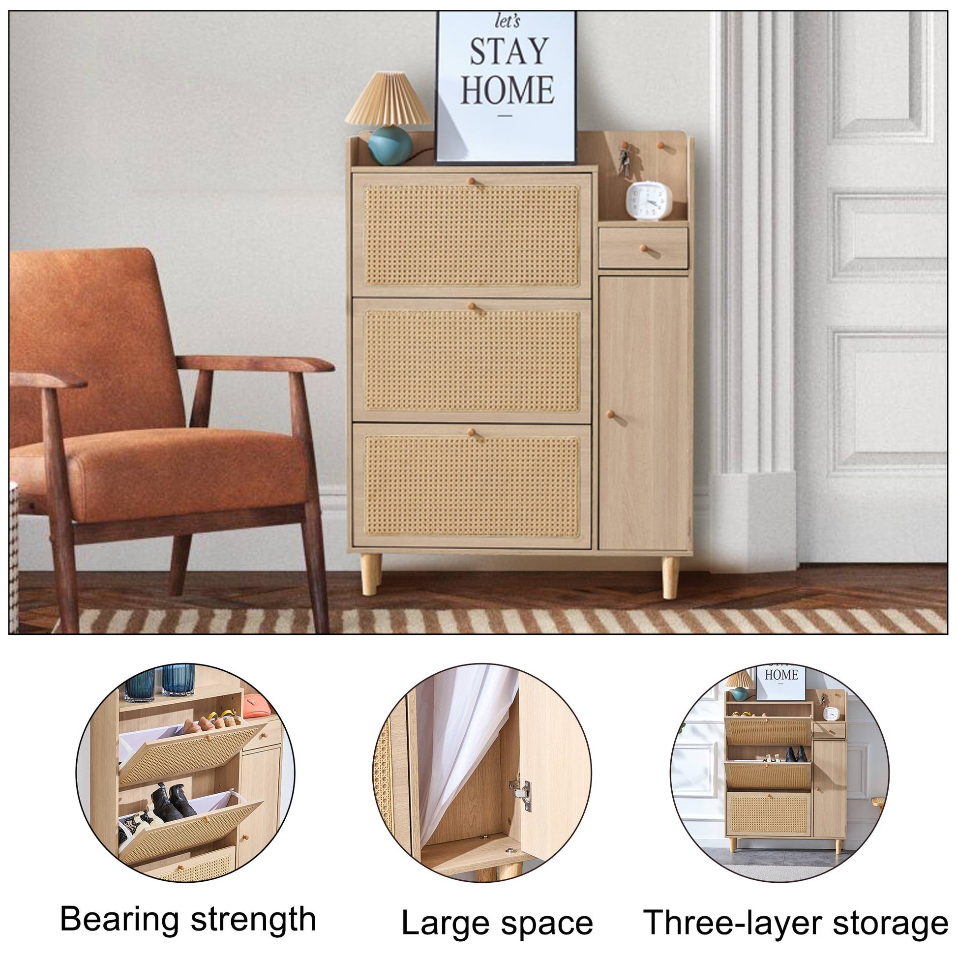 Modern minimalist storage cabinet MDF bed top cabinet Japanese rattan shoe cabinet, small home furniture - Korvel