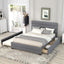 Queen Upholstered Platform Bed with Twin Size Trundle and Two Drawers Grey - Korvel