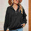 Solid Color Zipper Long Sleeve Pullover Sweatshirt for Women