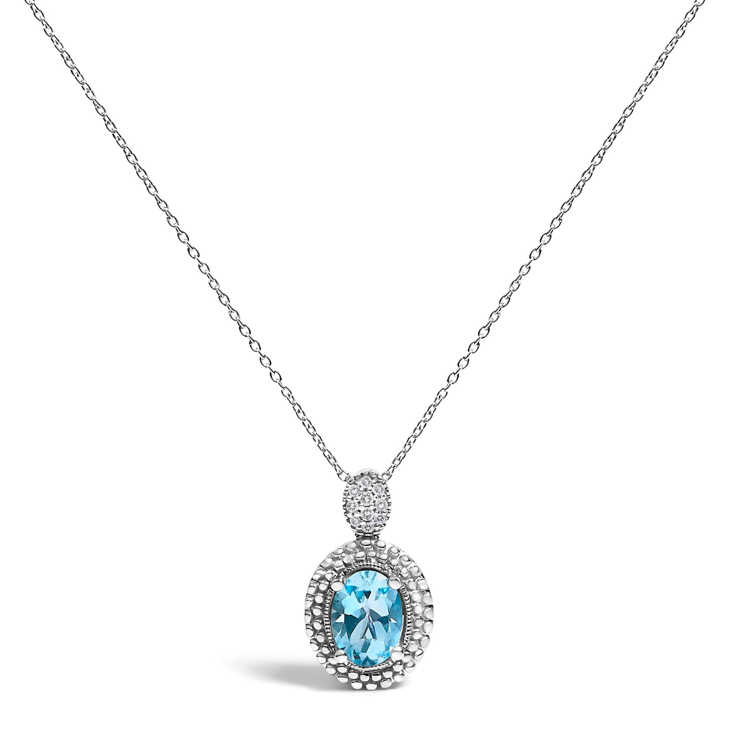 Collier Pendentif en Argent Sterling .925 avec Topaze Bleue et Diamant - 18"