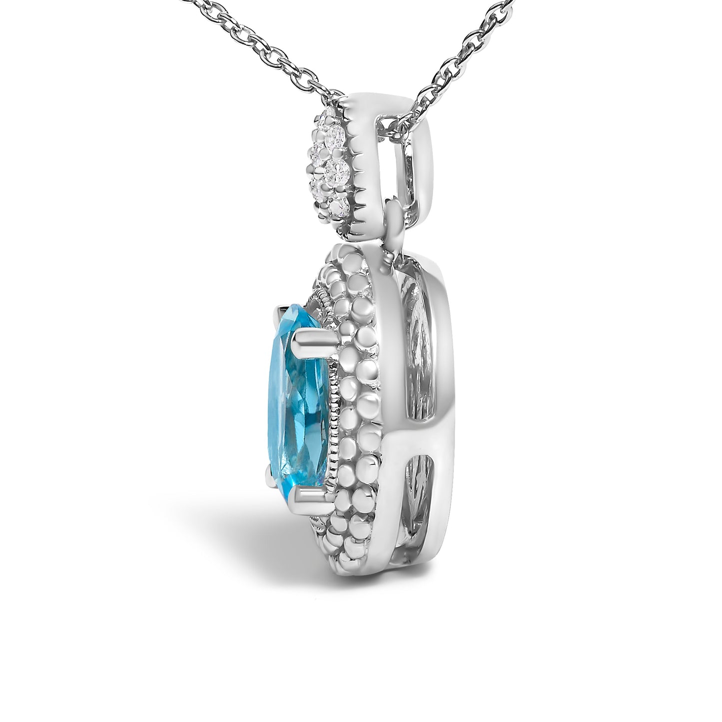 Collier Pendentif en Argent Sterling .925 avec Topaze Bleue et Diamant - 18"