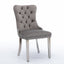 High end tufted solid wood velvet soft cushion dining chair chrome plated leg nail decoration gray and chrome two-piece set - Korvel