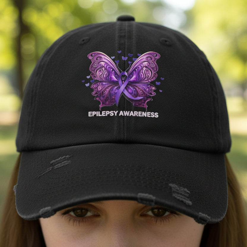 Epilepsy Butterfly Unisex Distressed Cap