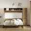 Full Size Murphy Bed with Wardrobe, Drawers and Open Shelves, Antique Grey - Korvel