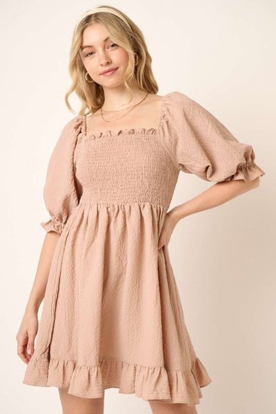 Charming Smocked Ruffled Hem Mini Dress