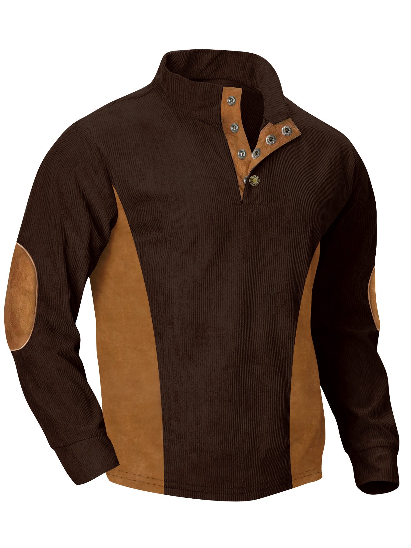 European men's casual stand up collar long sleeved corduroy sweatshirt with pit stripe - Korvel