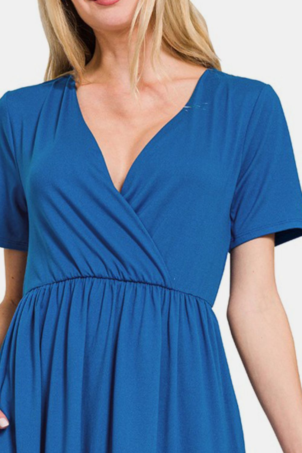 Chic Zenana Surplice Short Sleeve Dress for Effortless Style - Korvel