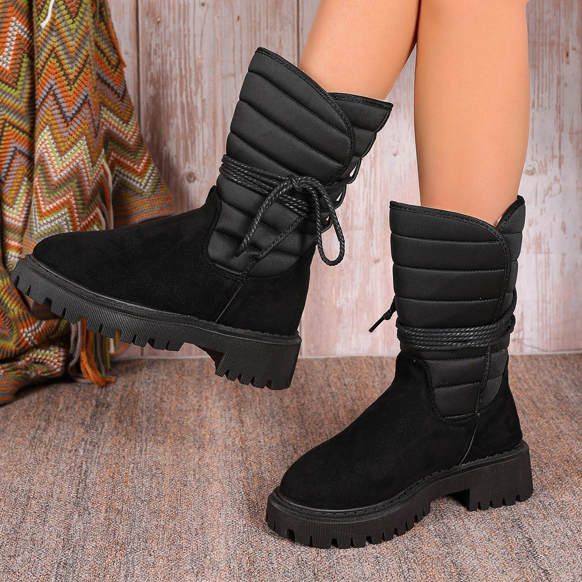 Botas de Nieve de Media Tubo con Tacón Grueso para Mujeres