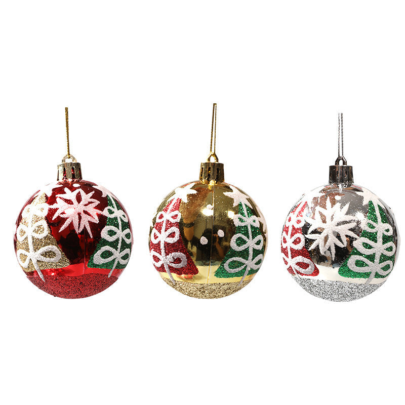 Christmas ball hand drawn pattern Christmas tree pattern decoration plastic electroplated ball decoration - Korvel