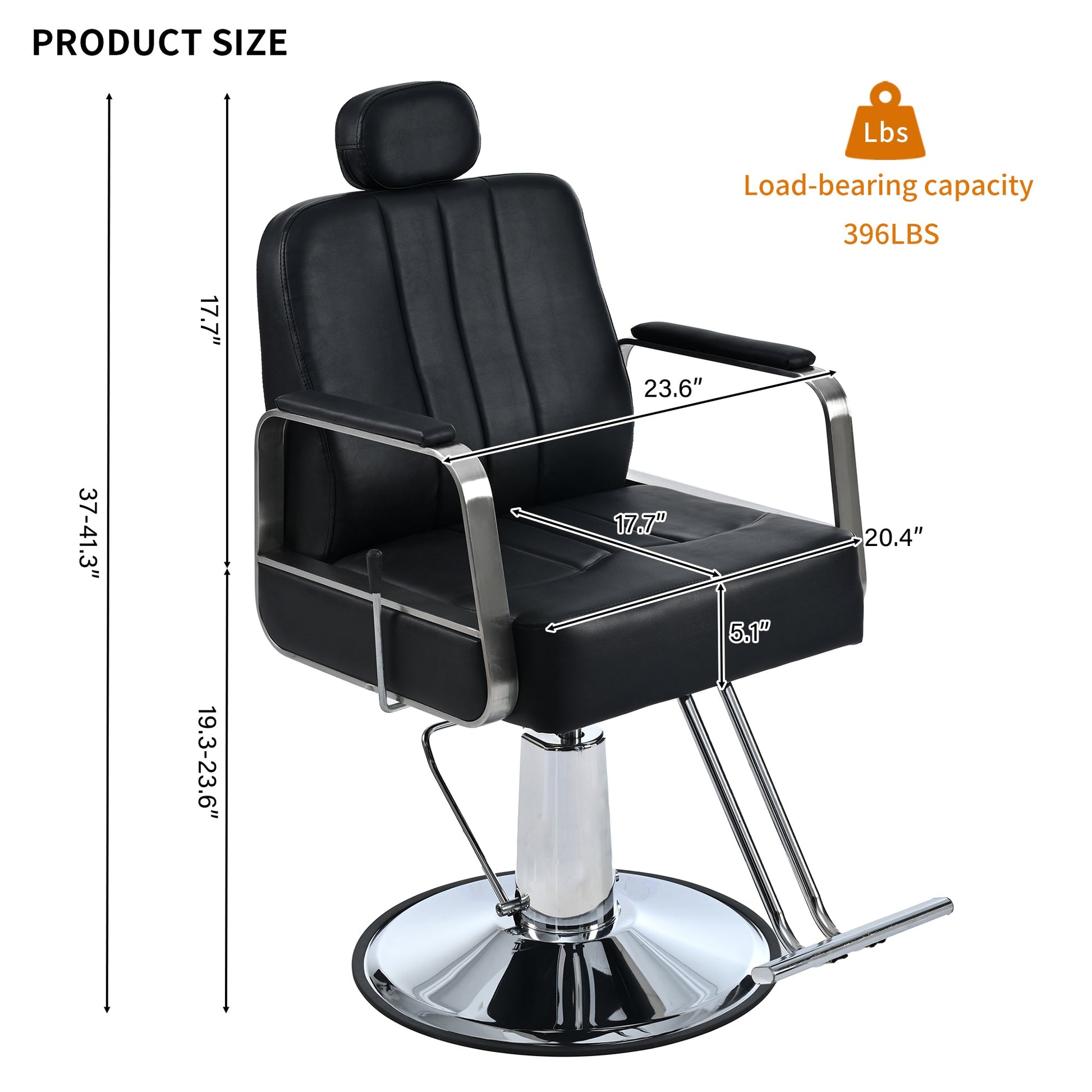 Premium Reclining barber Chair Salon Chair for Hair Stylist with Heavy Duty Hydraulic Pump, 360° Rotation  Black - Korvel