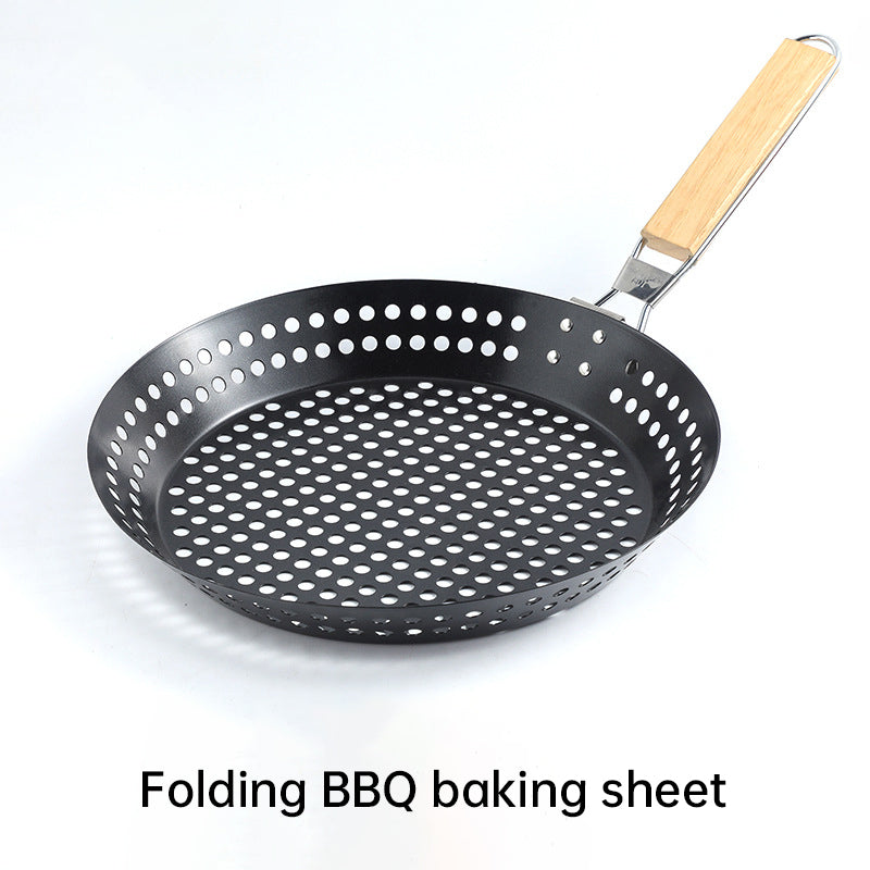 Camping Vegetables Pancake Folding BBQ Barbecue Plate Circular Non stick BBQ Barbecue Basket - Korvel
