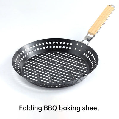 Camping Vegetables Pancake Folding BBQ Barbecue Plate Circular Non stick BBQ Barbecue Basket - Korvel