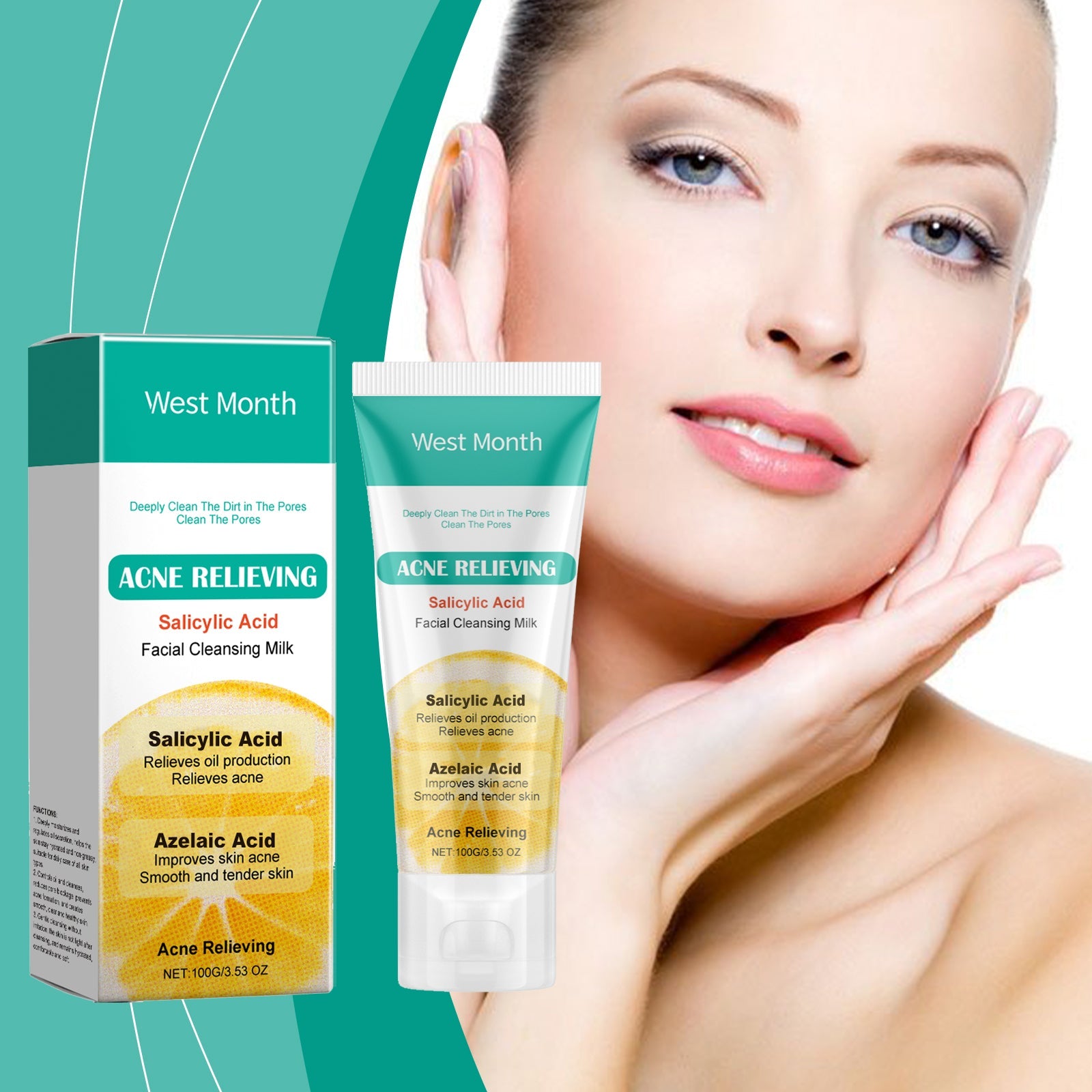 Salicylic Acid Anti-Acne Cleanser, Moisturizing Oil Control, Cleaning And Soothing Skin - Korvel