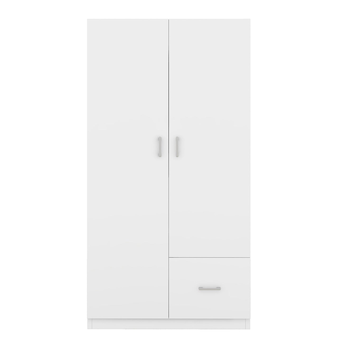Wooden Wardrobe with Double Doors, Armoire with Hanging Rod, 5 Fixed Shelves, One Storage Drawer,White - Korvel