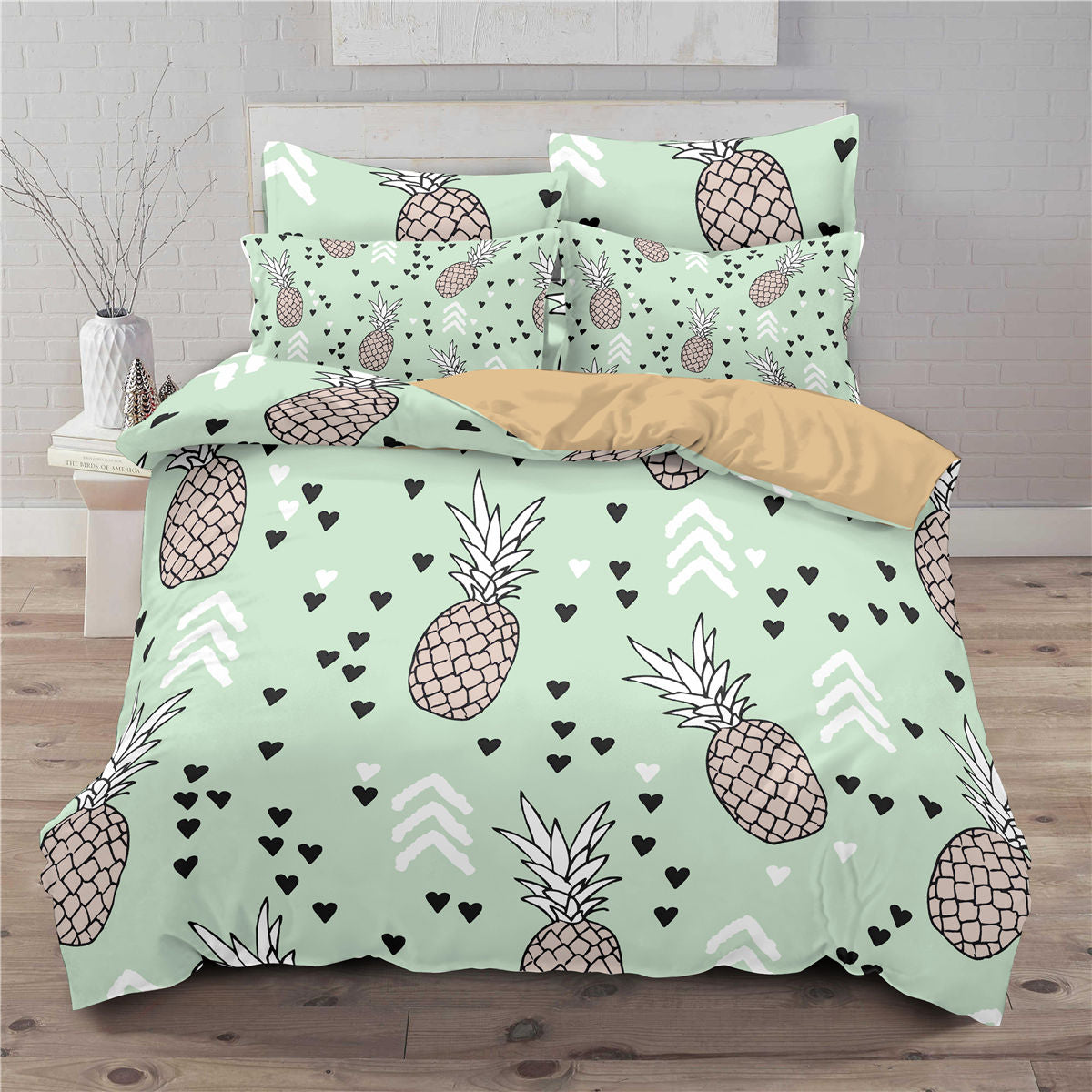 Small fresh pineapple 3D printed three-piece European and American bedding cover - Korvel