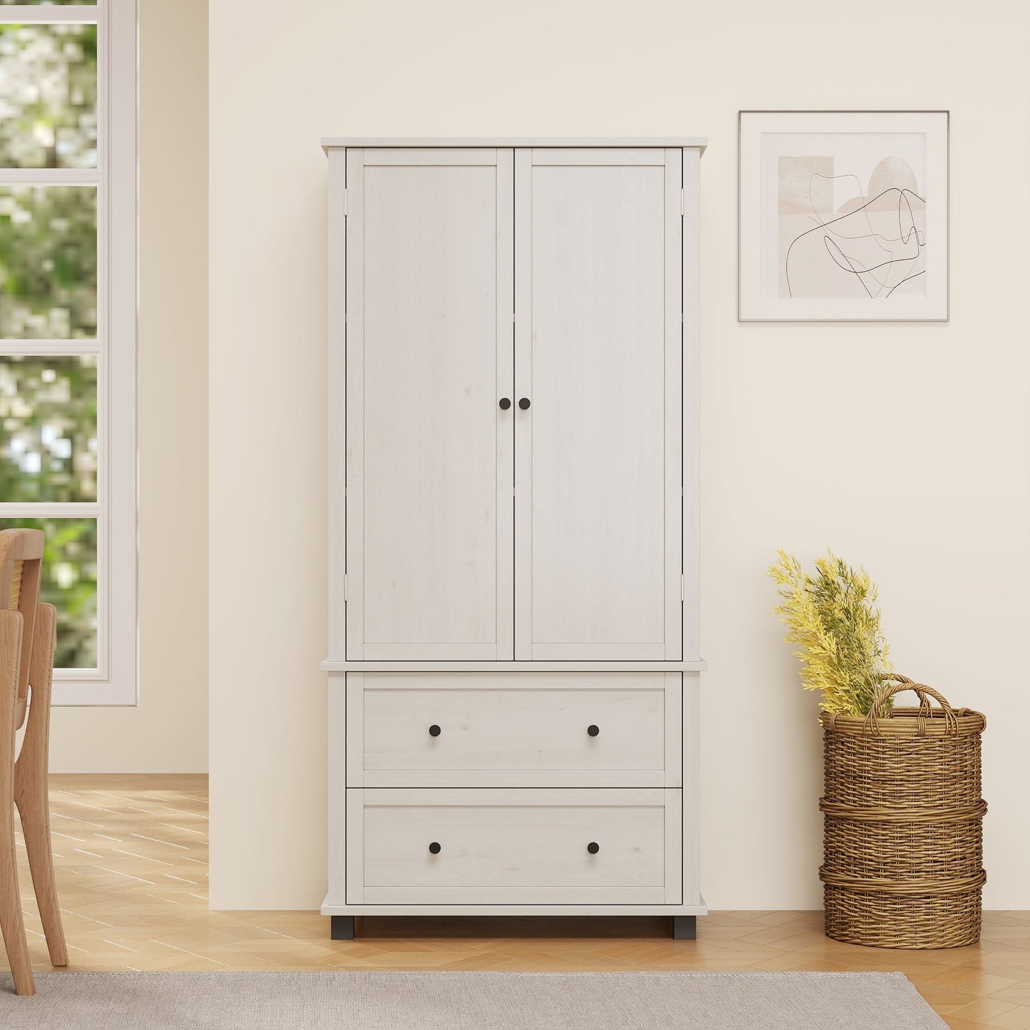 70 inch high kitchen pantry storage cabinet with 2 drawers and 3 shelves, large storage cabinet (antique white) - Korvel