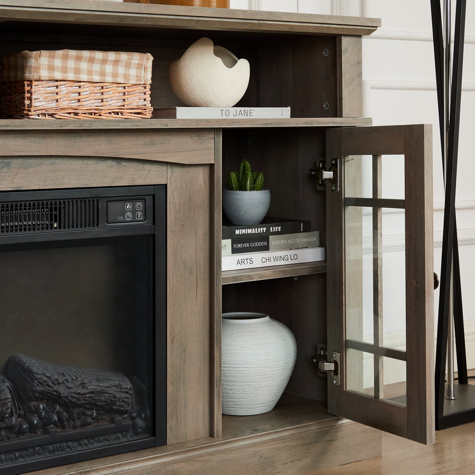 Classic TV Media Stand Modern Entertainment Console with 23" Fireplace Inset for TV Up - Korvel