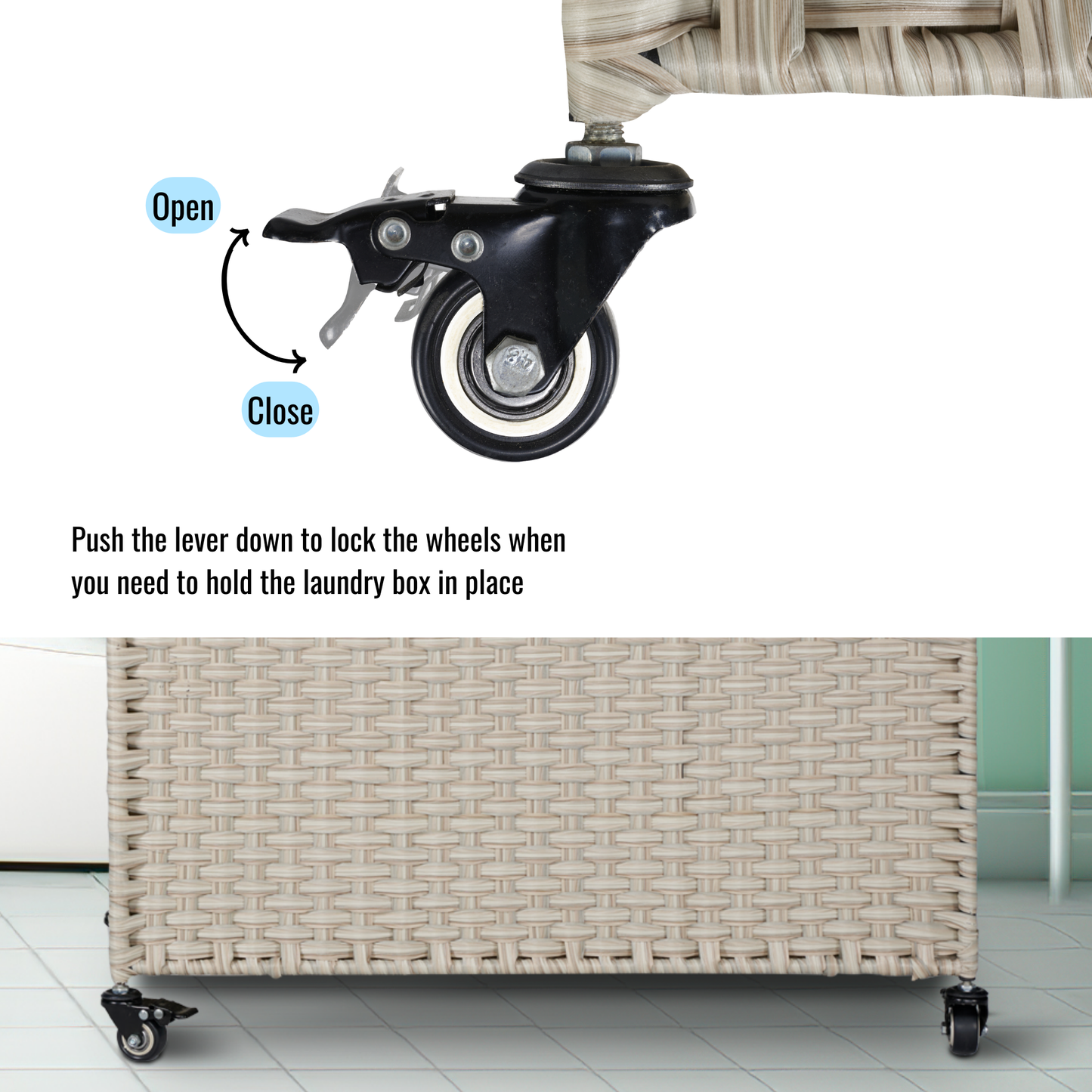 Premium Laundry Hamper with Lid and Wheels - 160L Grey