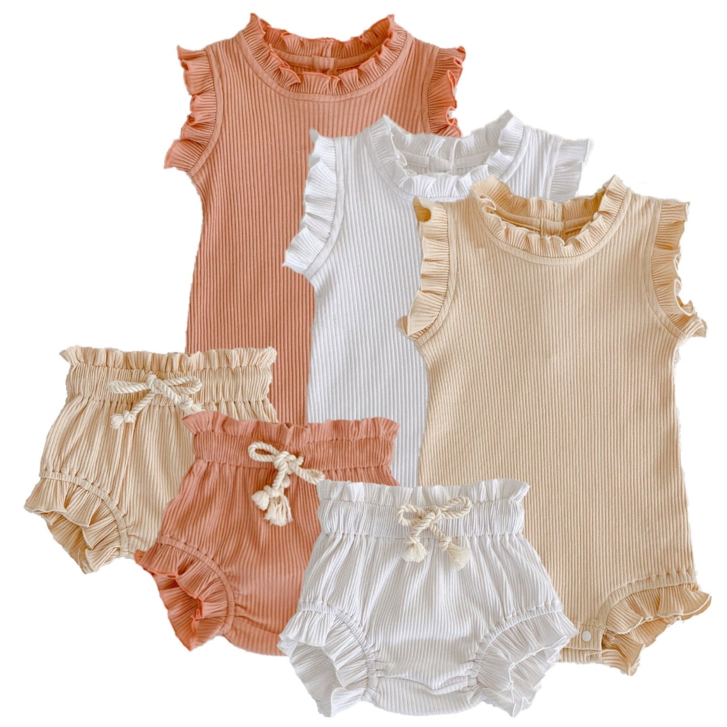 Baby Pit Thread Crawling Clothes Spring/Summer Wooden Ear Edge Girls' Harper+Drawstring Big PP Pants Set - Korvel