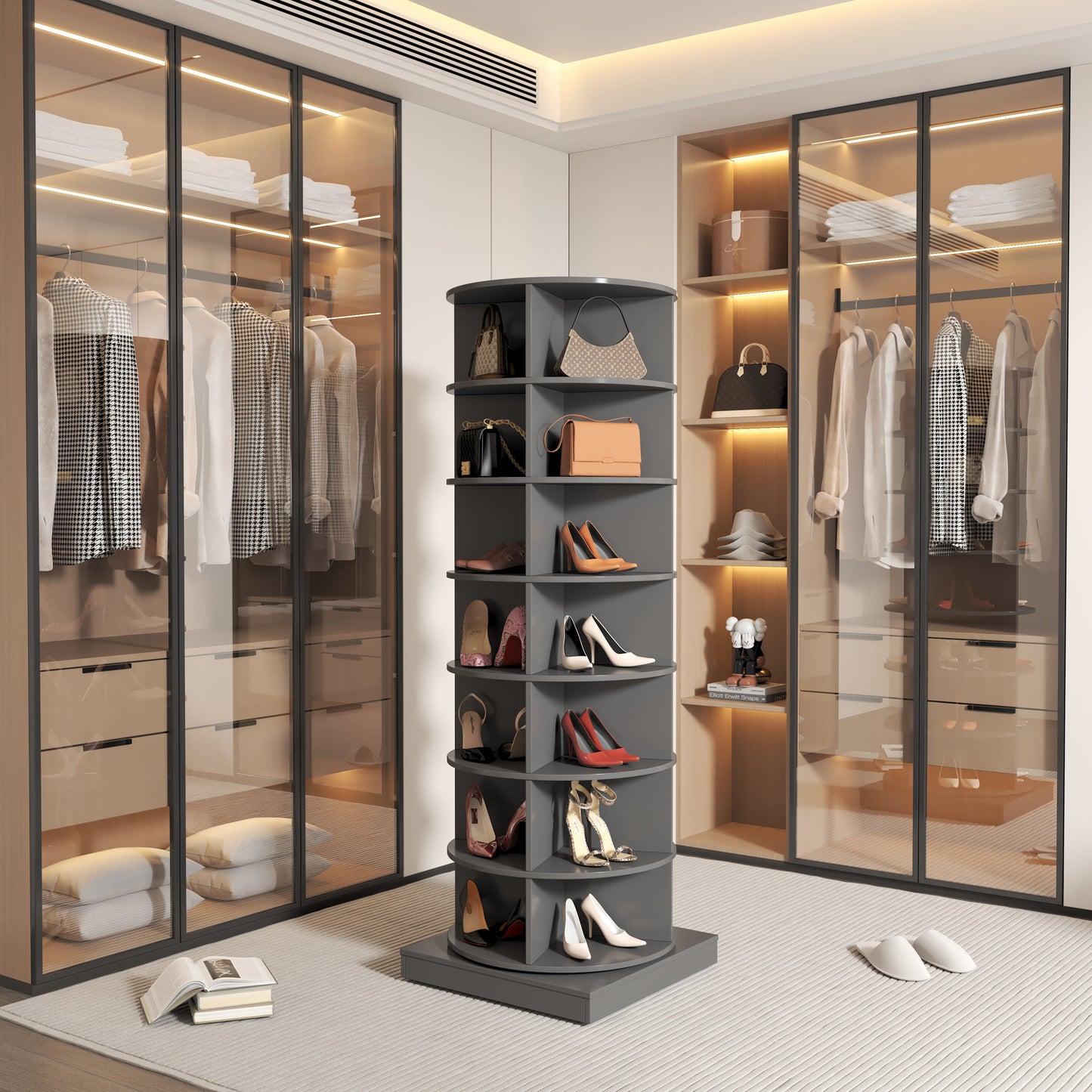 new 360 gray rotating shoe cabinet with 7 layers can accommodate up to 28 Paris shoes - Korvel