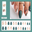 Almond Fake Nails with Green Leaves Design Elliptic Acrylic False Nails Wearable French Press on Nail Manicure Tips - Korvel