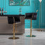 Set of 2 Adjustable Bar Stools with Chrome Footrest - Black Velvet