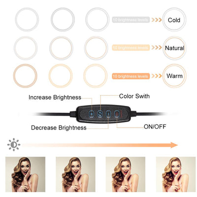 10 Inch  26CM  Ring Light with Stand - Rovtop LED Camera Selfie Light Ring for iPhone Tripod and Phone Holder for Video Photography - Korvel