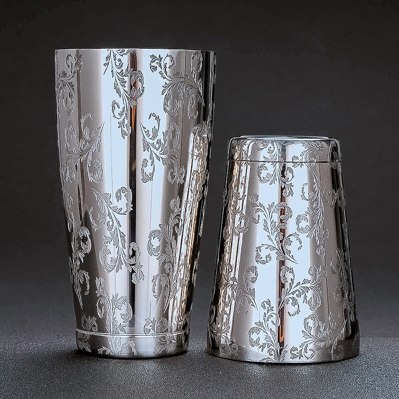 304 stainless steel etched pattern bright light Boston bartender bar two section bartender - Korvel