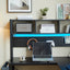 94.5 Inch Home Office Desk L shape gaming desk with LED storage Shelves METAL PANNEL and stool (BLACK) - Korvel