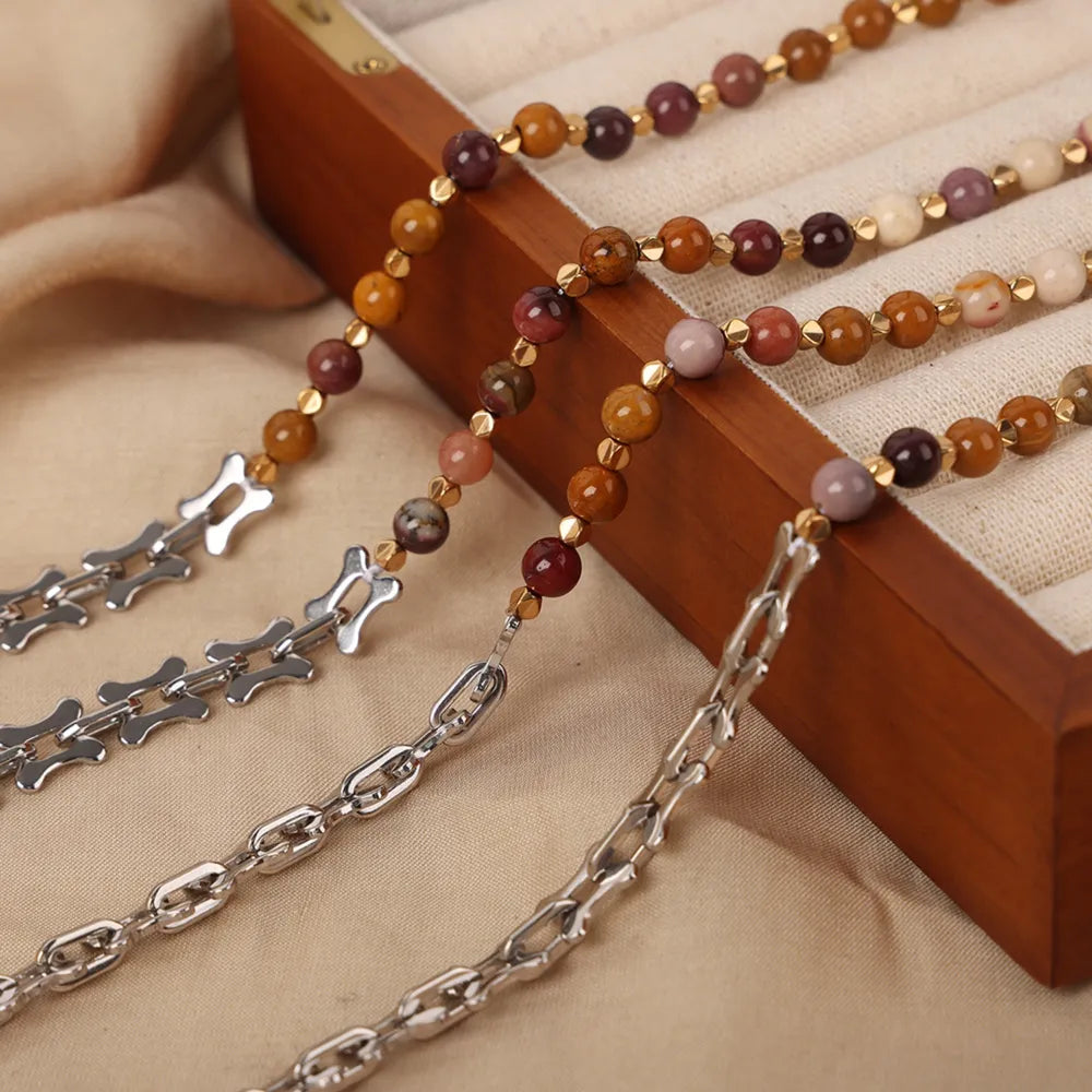 Collier en Pierre de Jaune d'Oeuf en Acier Titane