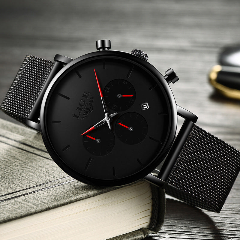 LIGE Men's Ultra Thin Multi-Functional Waterproof Quartz Watch
